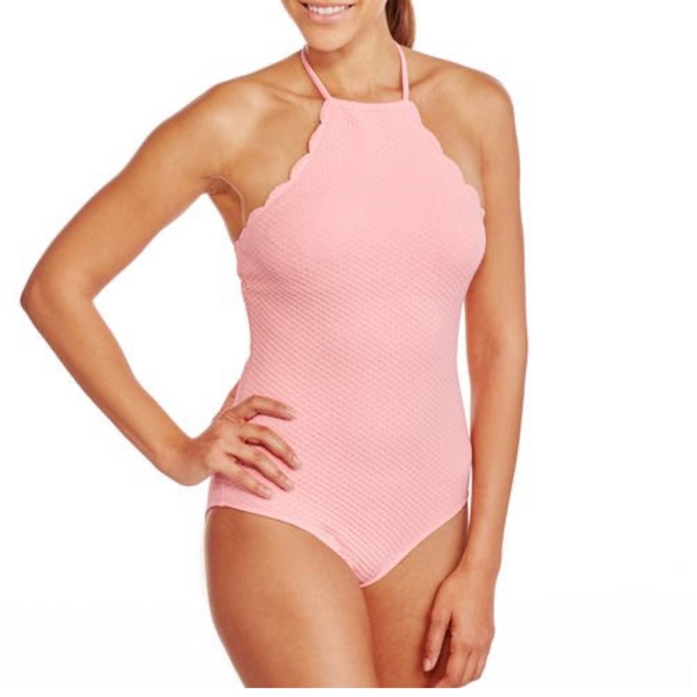 Marilyn Monroe Scalloped High-Neck Halter One-Piece Swimsuit Size Large $80